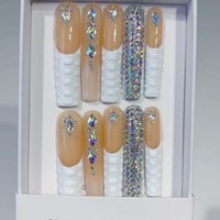 Nouvelle Collection : Faux Ongles Acryliques Extra Longs à Couverture Complète, Faits Main, à Coller (Press-On) avec Colle – Taille XXXL
