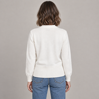 Großhandel Damen V-Ausschnitt Strickjacke mit Geripptem Saum und Goldknöpfen Herbst Winter Oberbekleidung Langarm Eleganter Pullover