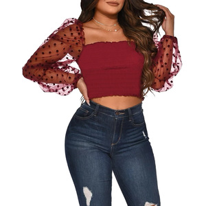 Blusa Sexy <span class=keywords><strong>de</strong></span> Encaje Transparente con Mangas Abullonadas, Ropa <span class=keywords><strong>de</strong></span> Diseñador para Mujer, Cuello Redondo, Top <span class=keywords><strong>de</strong></span> Moda para Club, Fiesta - Product Image 6
