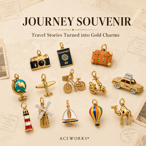 Souvenir de voyage |   Breloques en laiton plaqué or 18 carats pour la fabrication de bijoux |   Passeport, Moulin à vent, Vélo, Taxi, Valise, Pendentif tasse à thé - Product Image 1