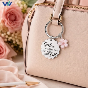 Portachiavi Personalizzato in Acciaio Inossidabile con Ciondolo a Fiore di Ciliegio, Accessorio Moda, Regalo di Compleanno per Sorella e Amiche - Product Image 2