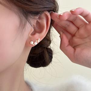 French High-End Elegant S925 Pure <b>Silver</b> Niche Design <b>Pearl</b> Shell <b>Earrings</b> with Exquisite Diamond Studded for Women - Product Image 2