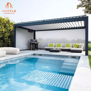 Toit de pergola électrique en aluminium réglable <span class=keywords><strong>5x4</strong></span> ensemble de montage mural LED cadre enduit de poudre résistant à la pourriture naturelle pour terrasses - Product Image 2