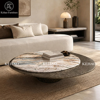 Table basse ovale de luxe en marbre rose naturel avec base en métal bronze antique, table centrale moderne de luxe pour villa, hôtel, salon