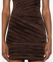 Robe mini plissée texturée marron pour femme, col en V, sans manches, coupe droite, élégante, sexy, pour le printemps, les fêtes, le bureau, le quotidien