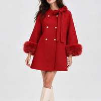 Manteau élégant et tendance pour femme, simple boutonnage, en tissu, avec revers en fourrure de renard double face, épais et chaud, collection Hiver Automne 2026, en stock