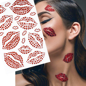 3D <span class=keywords><strong>labios</strong></span> rojos <span class=keywords><strong>tatuaje</strong></span> temporal pegatinas belleza perlas Rojas joyas <span class=keywords><strong>beso</strong></span> decoraciones para festivales y fiestas diamante arte corporal - Product Image 1