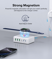 HNT 170W GaN 3A3C 6 ports avec prises de voyage EU US UK AU, chargeur rapide PD, station de charge sans fil pour Apple Watch iPhone
