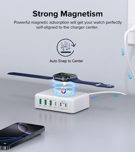 <span class=keywords><strong>Cargador</strong></span> Rápido HNT 170W GaN 3A3C de 6 Puertos con Enchufes de Viaje EU, US, UK, AU, Estación de Carga Inalámbrica para Apple Watch y <span class=keywords><strong>iPhone</strong></span> - Product Image 1