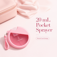 Botol Semprot Kartu Bulat Pink 20 mL PETG dengan Gantungan Kunci dan Tali Pergelangan Tangan untuk Kemasan Cairan Parfum Kosmetik