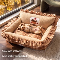 [Pré-vente 10%] Lit pour animaux d'automne/hiver, niche carrée spacieuse, coussin de dossier amovible et lavable, pour petits chiens, pandas, en polyester