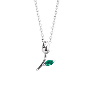 Joyería Fina Elegante, Collar con Colgante de Flor de Tulipán de Plata de Ley 925 con Circonita <span class=keywords><strong>Esmeralda</strong></span>, Regalo para Mujer, Novia, Anillo Floral de Plata - Product Image 1