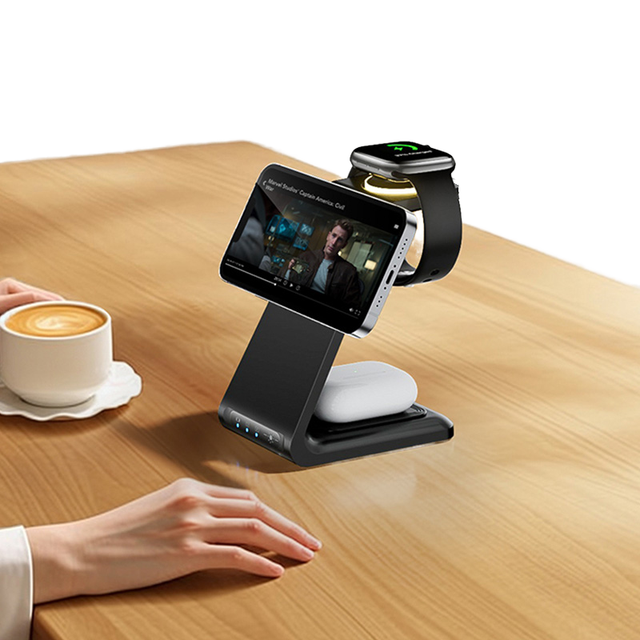Strong Magnetic 3-in-1 Wireless Charger Holder with Ambient Light Trending Multi-Device Power Charging Station