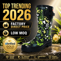 Bottes de pluie antidérapantes pour femmes en caoutchouc naturel, imperméables, mi-mollet, à motif floral, robustes, pour l'extérieur, l'agriculture et le jardinage