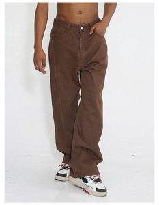 Los últimos pantalones vaqueros marrones ajustados para hombre, estilo callejero con cintura media, Vaqueros pesados lavados ligeros, Ajuste Recto de calidad - Product Image 6
