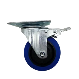 Factory Outlet Portable Tenang Halus Biru 4 Inch TPR Putar Medium Duty Caster Wheel dengan Rem