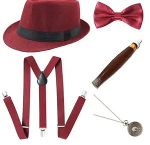 1920 Gatsby party gangster bandit dress up black top hat vintage pocket watch cigar suit