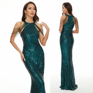 Nuevo <span class=keywords><strong>Vestido</strong></span> de Noche con Lentejuelas y Tirantes de Cadena, Estilo Sirena, Poliéster, Brillante y Adornado, Corte Elegante, Ideal para Invitadas de Boda o Graduación - Product Image 3