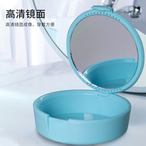 Boîtier rond avec miroir, aligneurs invisibles, étui pour appareil orthodontique coloré, étui de rangement pour prothèse dentaire, prothèse orthodontique - Product Image 1