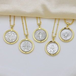 Medalla giratoria vintage de la Virgen María en oro y plata, colgante religioso católico para la creación de collares - Product Image 1