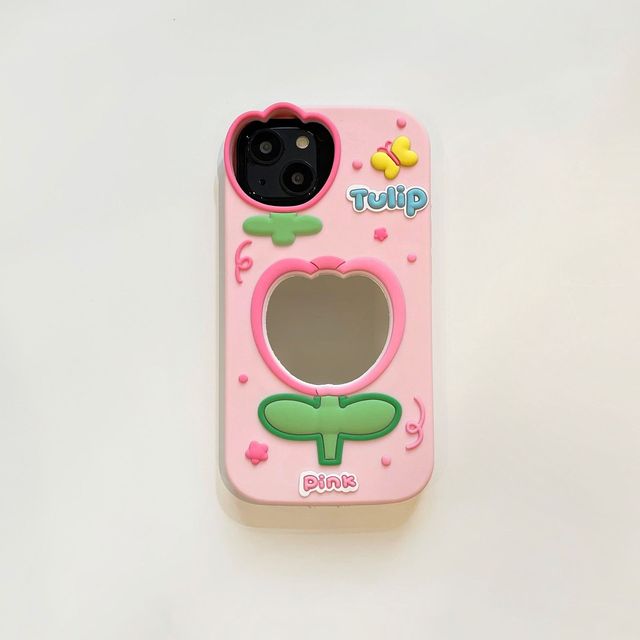 Cartoon Phone Case 3D Tulip Silicone Case With Mirror Cute Flower Cell Phone Cover for IPhones 15 Pro Max