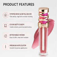 Gloss à lèvres naturel anti-adhésif pour fêtes, marque privée, avec tubes dorés à rayures rondes et nœud papillon