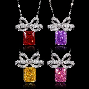 Elegant Dainty <b>Iced</b> <b>Out</b> 10*12mm High Carbon Diamond Jewelry Eco-friendly Copper Bow Pendant Necklace for Women Casual Wear - Product Image 5