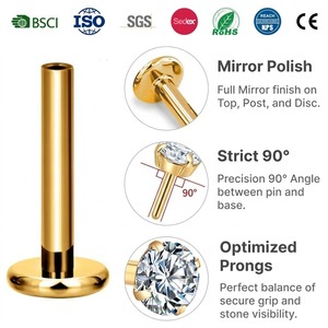 JIAXIN ASTM F136 Titanio de grado implante con circonita, pendientes de labret sin rosca con sistema push-pin para tragus y hélice, joyería para piercing corporal - Product Image 4