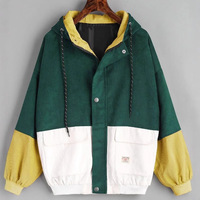 Veste de baseball à capuche ample de style coréen inspirée du style universitaire, veste de travail en velours côtelé pour femme
