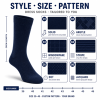 Chaussettes habillées pour hommes en bambou de qualité supérieure, personnalisables avec logo brodé, idéales pour le bureau et les affaires