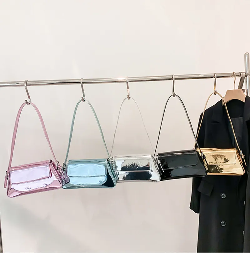 Metallic PU Leather Crossbody Bag Small Flap Bag Candy Color Shoulder Armpit purses handbags for women