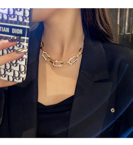 Collana Hip-Hop <span class=keywords><strong>Rock</strong></span> con Catena a Maglie Placcata Oro per Uomo e Donna, Gioielli alla Moda, Collane con Diamanti - Product Image 5