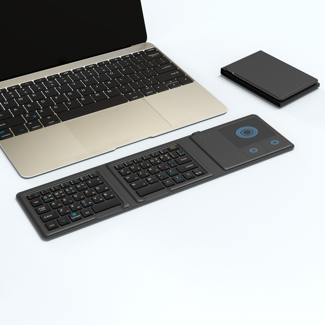Tri-fold Keyboard with Touchpad ABS+PU Leather Material Portable Ultra-Slim Wireless for iPhone iPad Microsoft Surface Laptop