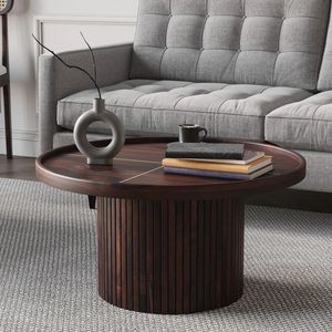 Table console ronde en bois massif de haute qualité, finition noyer, écologique, mobilier haut de gamme pour salon, bureau à domicile, hôtel - Product Image 1