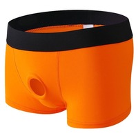 Sous-vêtements plats en coton pour hommes, respirants et amusants, adaptés aux jeux coquins, peuvent être portés avec des anneaux en silicone de 4,5 cm.