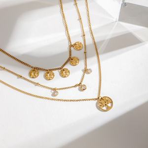 สร้อยคอจี้ไทเทเนียมหลายชั้นประดับเซอร์โคเนียแบบคลาสสิก ไม่ซีดจาง ทนทาน พร้อมโซ่ทอง 14k สำหรับผู้หญิง - Product Image 3