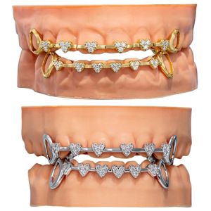 Hip-Hop 8 Teeth Real <strong>Gold</strong> Plating Braces Micro Inlay Love Diamond Cross-Border Halloween Jewelry - Product Image 6