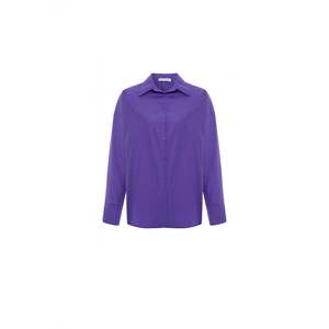 Camisa de punto de viscosa a rayas morada bordada con botones para mujer, estilo formal, talla XL, adelgazante, para primavera y otoño - Product Image 3