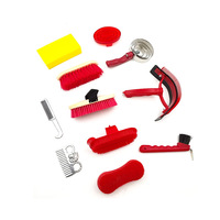 Kit de toilettage équestre 8 pièces : brosses, grattoir à sabots, raclette, peigne Curry et outils de nettoyage pour chevaux