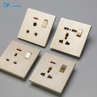Interruptores de Luz de Pared Eléctricos con Control Táctil Cuadrado, Estilo Moderno Dorado, Estándar del Reino Unido 16A, con Indicador LED para Decoración del Hogar