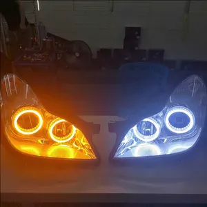 2.5 polegadas LED Dual Angel Eyes Halo DRL Honeycomb Car Farol Lente Bi-xenon HID Projetor Futebol Gravura Lente H1 H4 H7 Retrofit