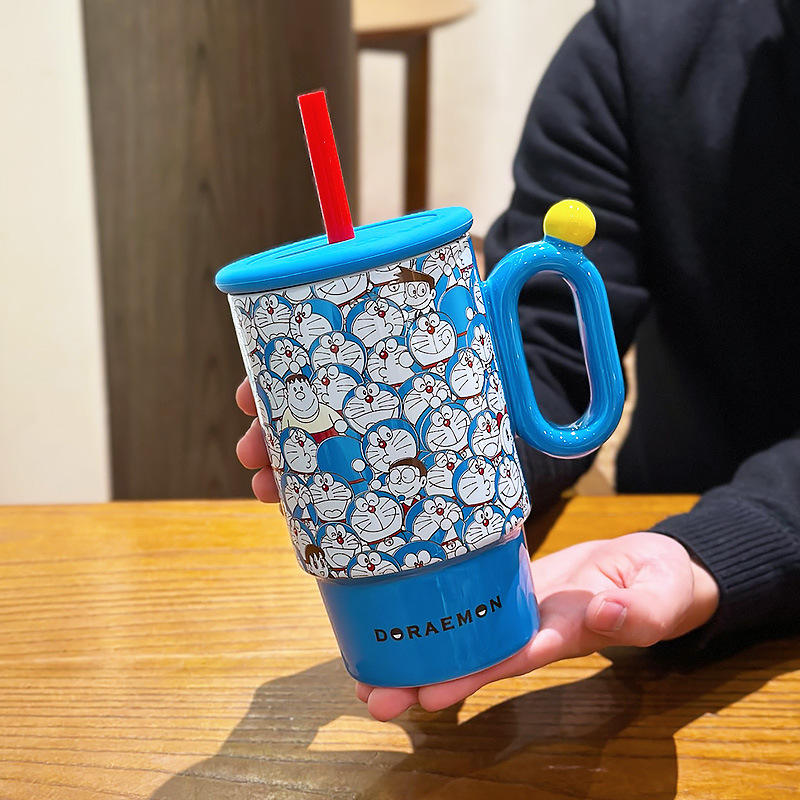 ฝาปิดแก้วพร้อมหลอด สีฟ้า