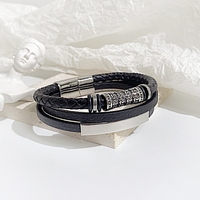 Bracelet punk double couche en cuir noir tressé avec fermoir, bracelet en acier inoxydable plaqué argent à motif goutte d'huile, tube ovale