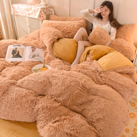 Ensemble de Linge de Lit Chaleureux et Luxueux pour l'Hiver, Quatre Pièces, Housse de Couette en Peluche Poils Longs Effet Vison