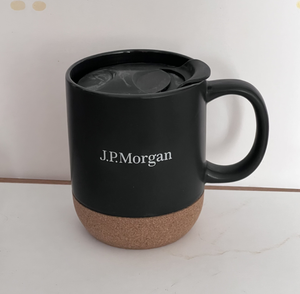 Bulk Matte <b>Ceramic</b> <b>Mug</b> with Cork Base & Plastic <b>Lid</b>, Custom Logo Promotional Coffee Cup <b>for</b> Corporate Gift Hotel Office - Product Image 3