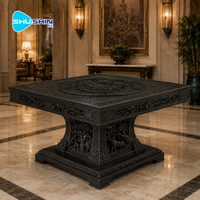 Table basse de luxe en bronze coulé fait main, sculpture antique à découpe creuse, table centrale carrée en métal haut de gamme pour hall d'hôtel