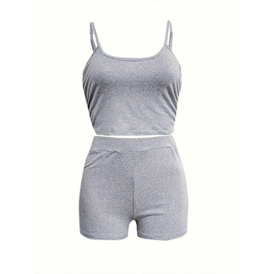 F240084 ensemble de salon pour femmes personnalisé vêtements deux pièces haut court sexy débardeur gilet court maigre pantalon chaud ensemble de shorts d'été pour femmes - Product Image 2