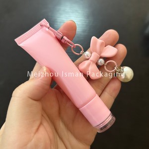 ISMAN Venta al por mayor Tubo de brillo labial exprimible de 15ml con orificio para llavero, envase vacío para esencia labial en tonos marrón y rosa, para colgante de lazo y cuentas - Product Image 6