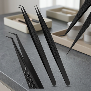 Black <b>Eyelash</b> Extension Tweezers Set Precision Curved Tip Stainless Steel Volume Lash Isolation Application <b>Beauty</b> <b>Tools</b> - Product Image 3
