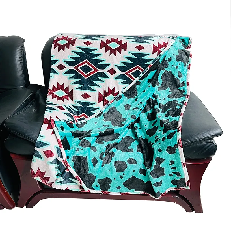 Western Style Cow Aztec Thickened Double-Sided Printing Flannel Blanket Supports Customization